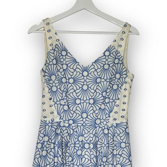 Antonio Melani Embroidered Blue Poplin Floral A-line Sleeveless Dress Women’s 4 - Picture 3 of 11
